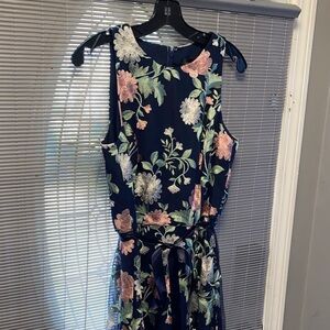 Giovana Floral Sleeveless Dress - Navy and Pink